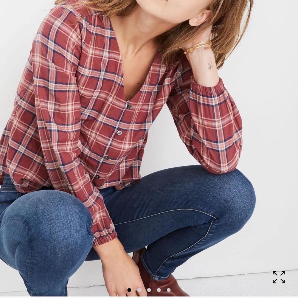 Madewell Red Pink Plaid Button-Down Top - Small